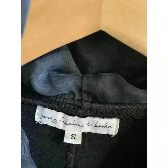 Young Fabulous & Broke Long Cardigan Hoodie Duster Coat Sz Small Black Zip Up - Picture 3 of 8